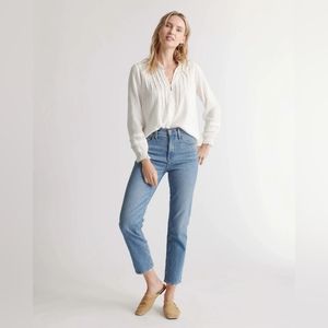 NWT Quince Textured Cotton Peasant Blouse White Sz XS